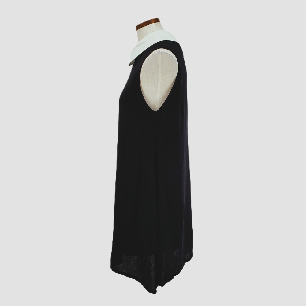 Tulip B Womens M Black Shift Dress White Peter Pan Collar Sleeveless Pockets New - Picture 2 of 10